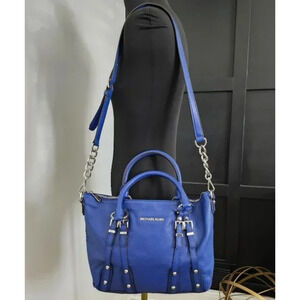 Michael Kors Sapphire Blue Leigh Medium Satchel Shoulder Bag Leather Purse